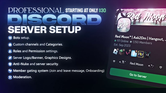 build a custom discord server setup with bots, security, and branding