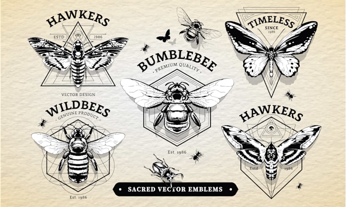 make hand drawn bee mushroom vintage logo design