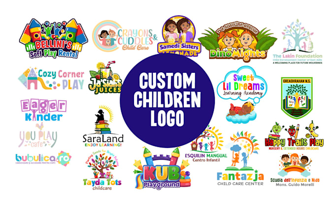 I will create a custom preschool, children logo design