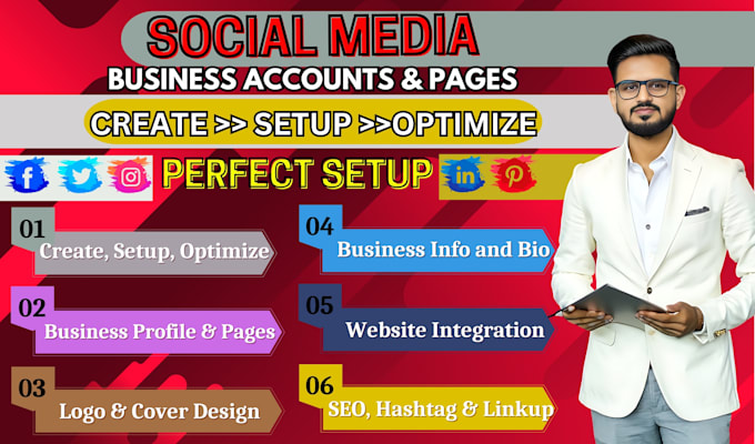 create all social media accounts professionally and set up business pages