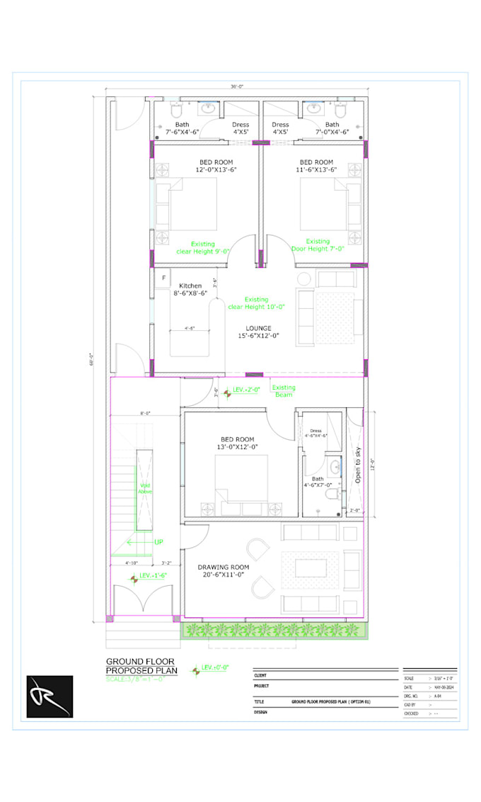 draft your architectural plans, elevations and sections in autocad