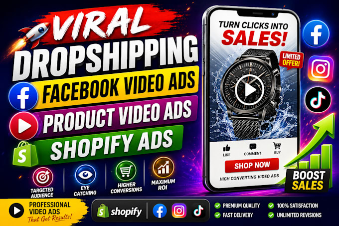 create viral dropshipping facebook video ads, product video ads, shopify ads