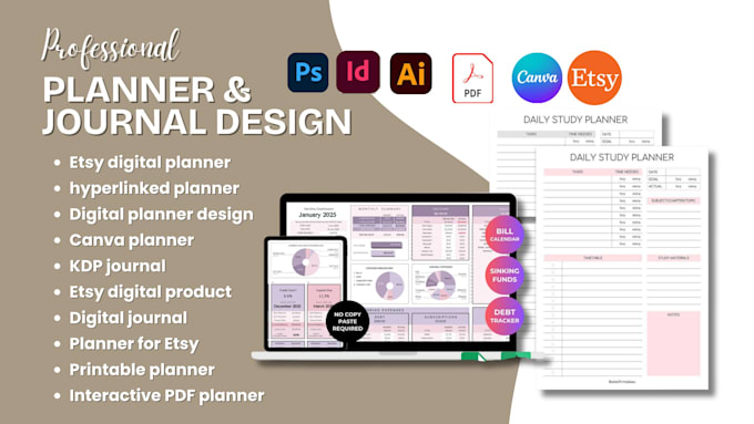 etsy digital planner hyperlinked planner etsy digital product, kdp journal