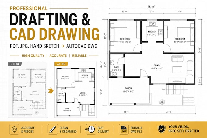 convert PDF to cad and redraw floor plan in autocad