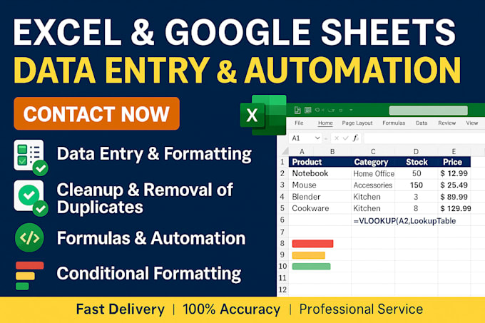 do excel and google sheets data entry, cleanup, and automation