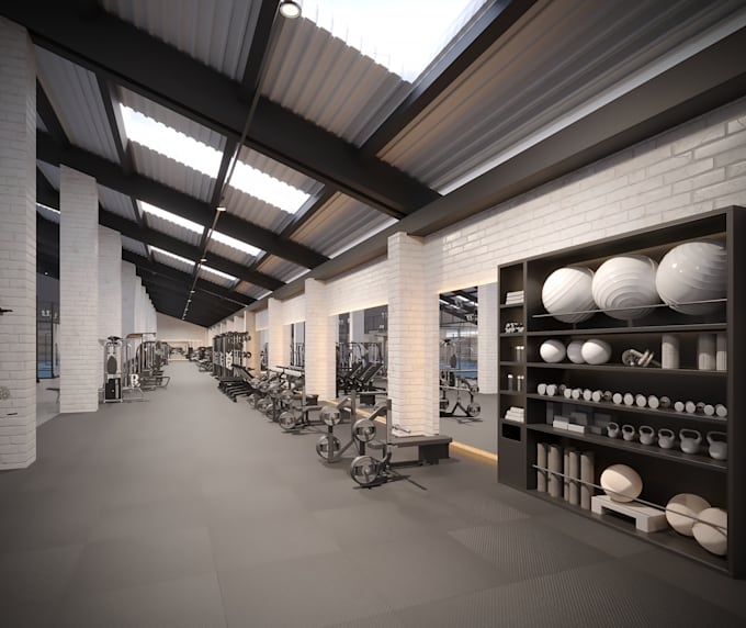 render 3d apartment interior of a gym