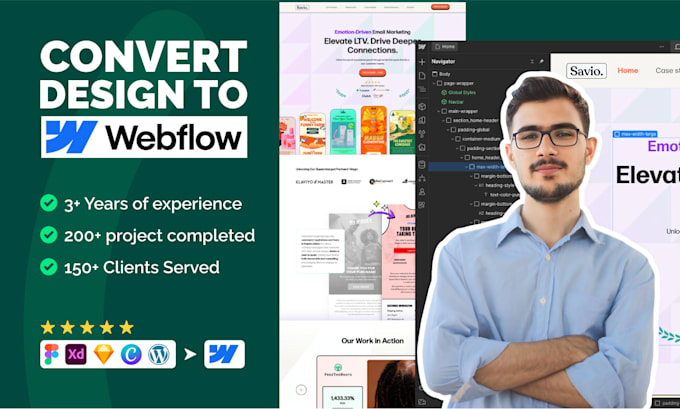 convert figma design to webflow, xd to webflow, clone wordpress website