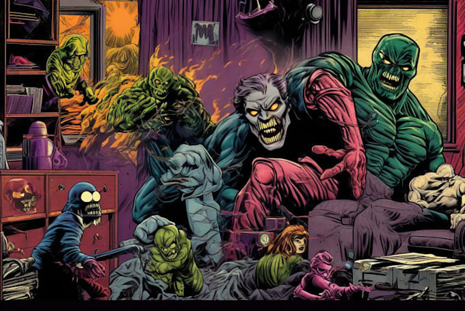 create a vintage horror comics artwork illustration