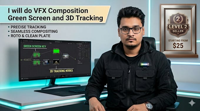 do vfx composition green screen and 3d tracking