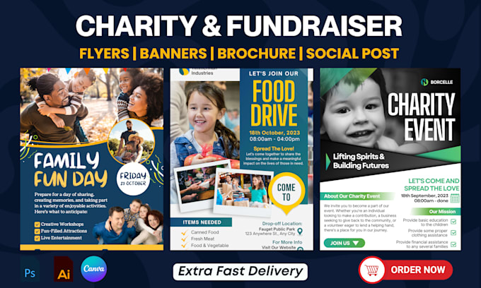 design exceptional charity, nonprofit, fundraising flyer, brochure or media kits