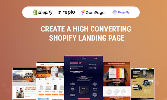 create shopify landing page design with replo, gempages, or pagefly or instant