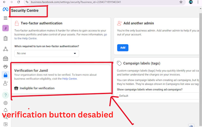 make your security center verification button visible