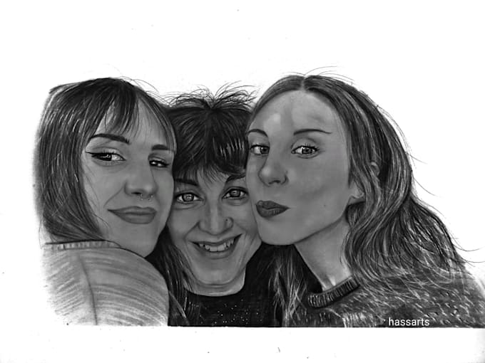 draw a custom realistic pencil family portrait or group from photo