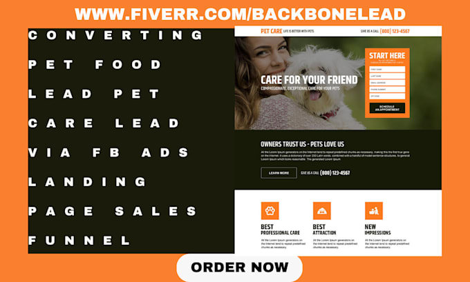 generate converting pet food lead pet care lead via fb ads landing page funnel