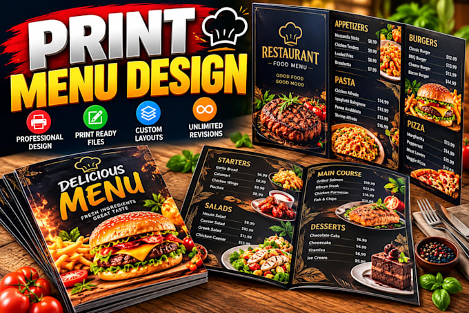 create menu design for restaurant, café, bar etc