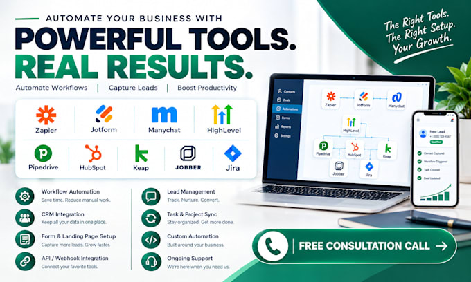 zapier automation jotform manychat highlevel pipedrive hubspot keap jobber jira