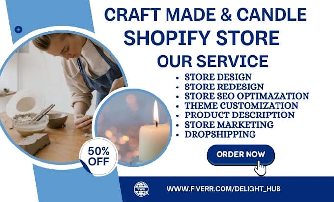 design homemade candle shopify store art and craft store handmade store website