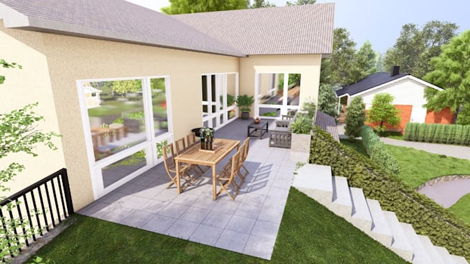 create architectural 3d rendering of exterior and interior