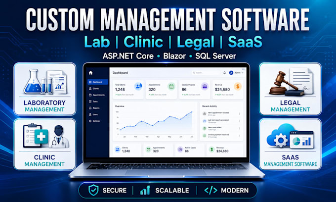 develop lab, clinic, legal, or saas management software