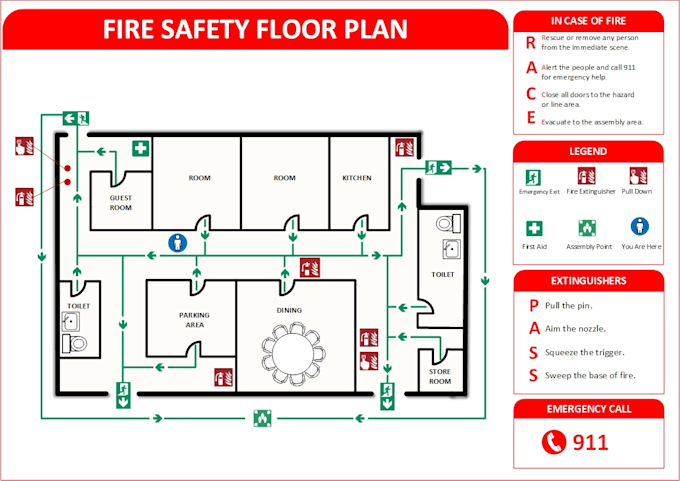 create fire safety plan, evacuation plan, fire hydrant