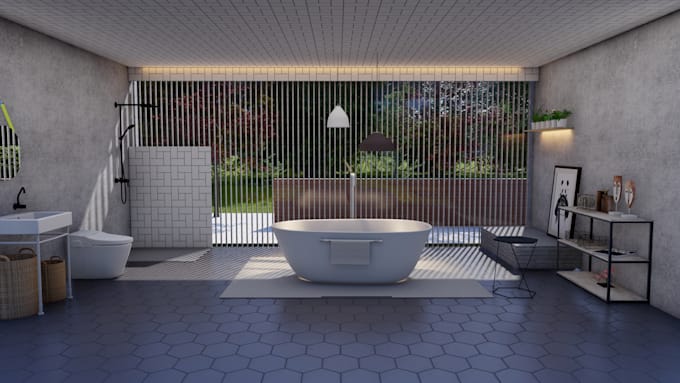 do modern bathroom interior design and realistic 3d render