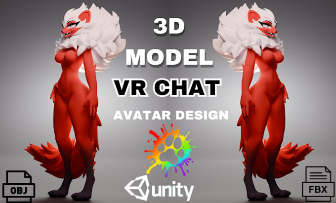do vr chat furry avatar, 3d model and rig for vrchat, vtuber, animaze vrc avatar