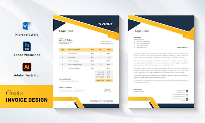 design invoice, letterhead, receipt template within 6hr
