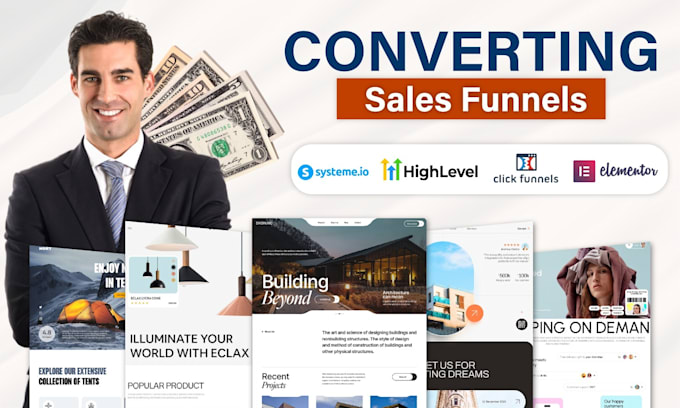 build sales funnel or landing page in systeme io, clickfunnels, gohighlevel