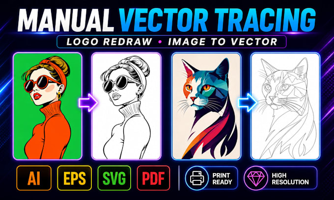 vector trace, redraw logo, and convert image to ai eps svg
