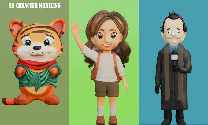 create cute 3d character models, chibi, animal, people, cartoon 3d