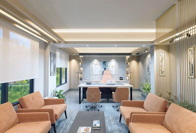 do office interior design 2d and 3d