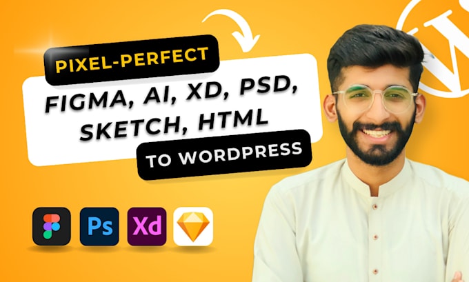do pixel perfect conversion of xd PSD HTML sketch and figma files to wordpress
