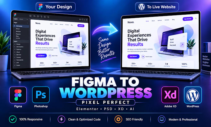 convert figma PSD xd or ai designs to wordpress elementor