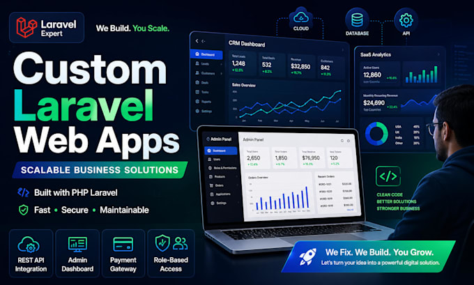 develop custom PHP laravel websites, CRM systems, and saas platforms