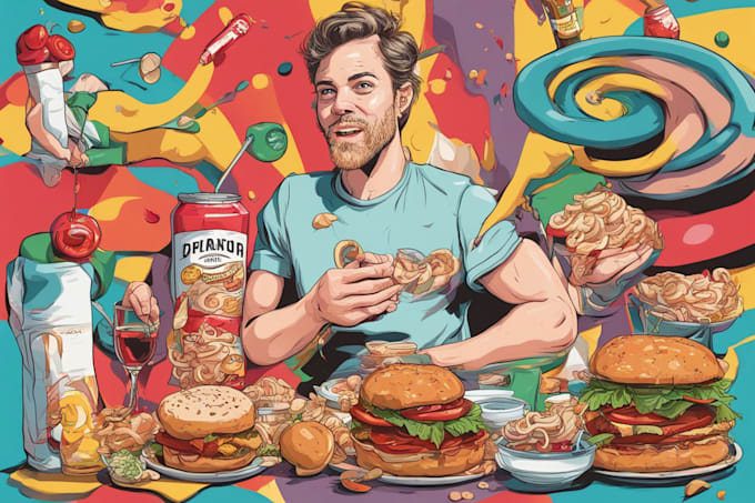 draw a illustration of food pop art
