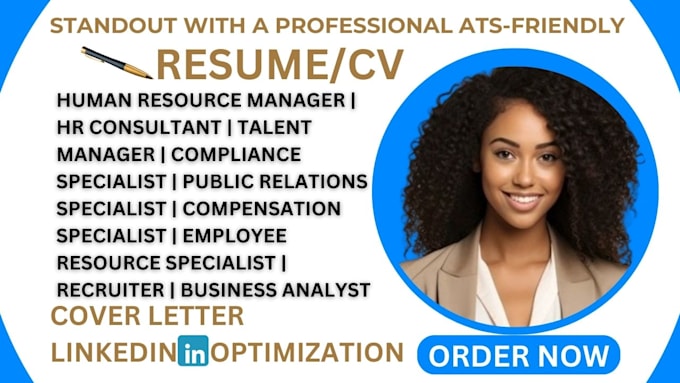 write a human resource, public relation, talent management and recruiter resume