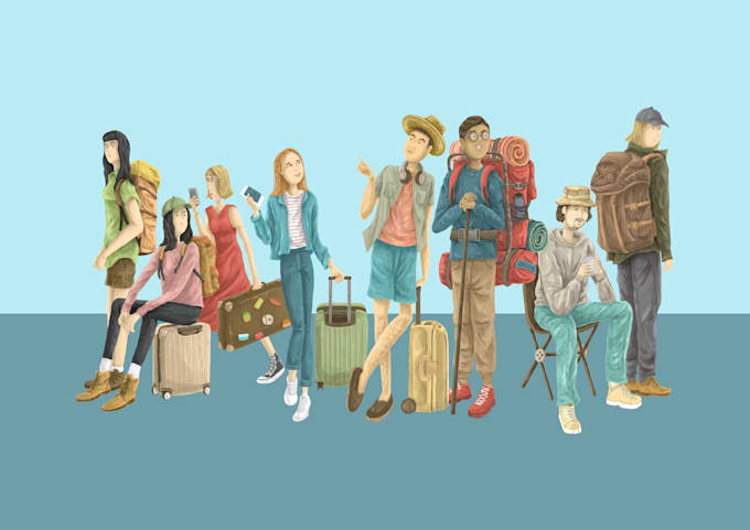 create treveler, backpacker, camping characters design