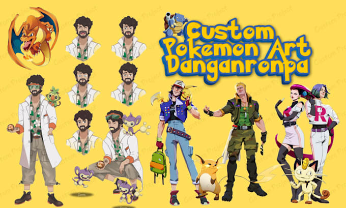 custom pokemon art, fakemon sprite sheet, pokemon trainer, danganronpa, gamecard