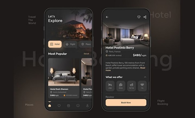 develop hotel booking app, travel and flight booking app for android and ios