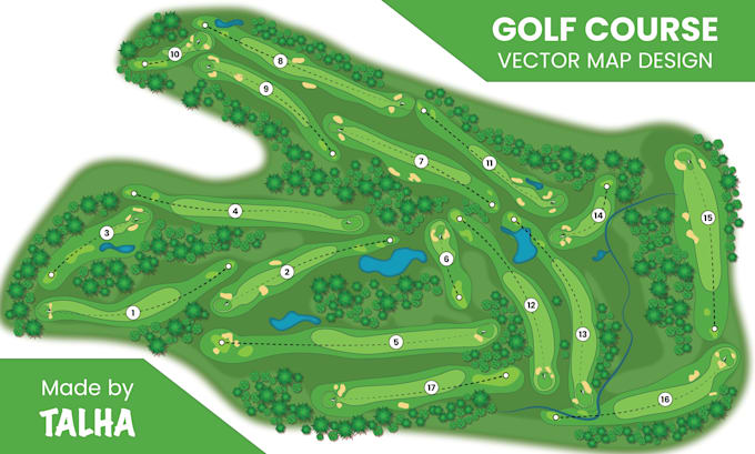 create a professional 9 or 18 hole golf course map in vector format