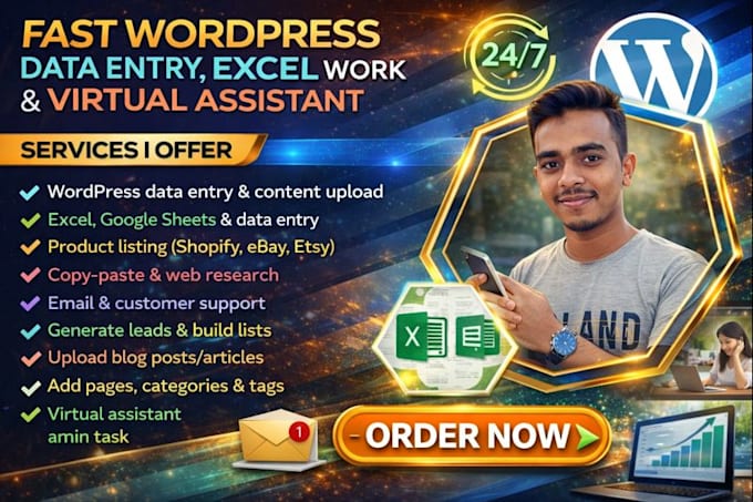 fast wordpress data entry, excel work and virtual assistant services
