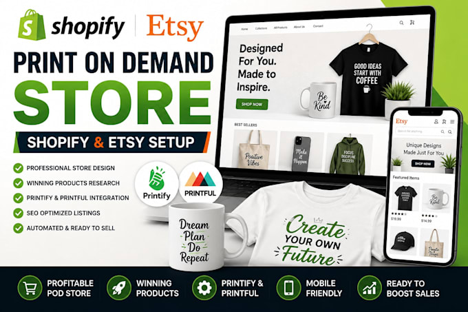create shopify etsy print on demand store with printful printify gelato