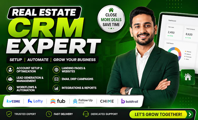 set up real estate crm kvcore, boldtrail, lofty crm follow up boss, gohighlevel