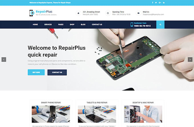 create mobile repair, computer repair, electronics repair website
