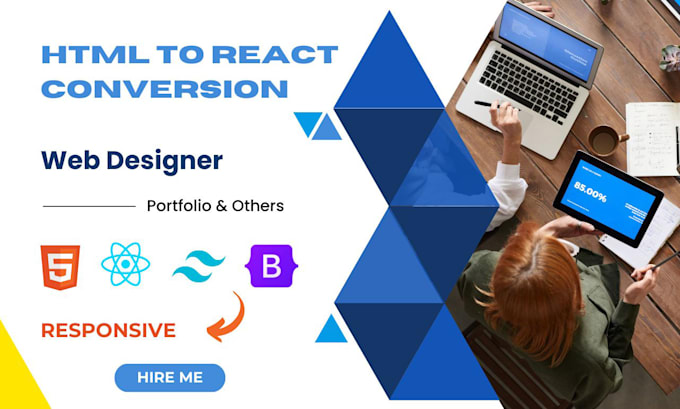convert your HTML static page into a modern react web design