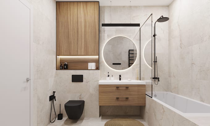 bathroom interior design and realistic 3d rendering