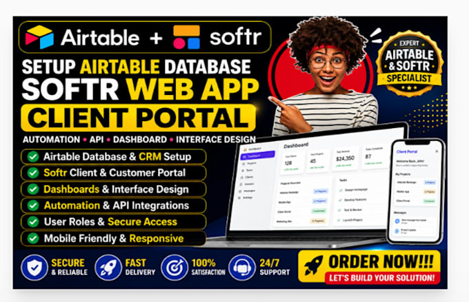 setup airtable database softr webapp client portal CRM dashboard automation