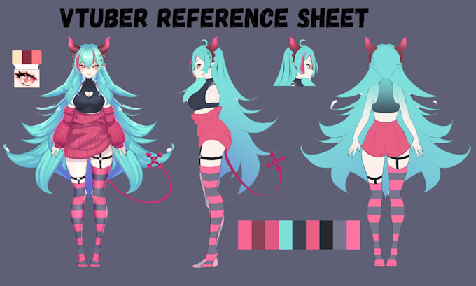 draw anime reference sheet ref sheet for oc vtuber model vtuber reference sheet