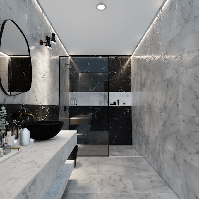 do bathroom interior design with 3d renders