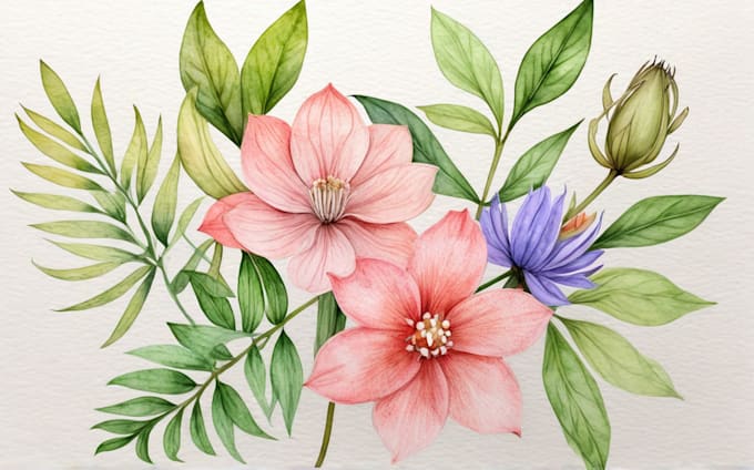 create a botanical watercolor illustration, floral drawing